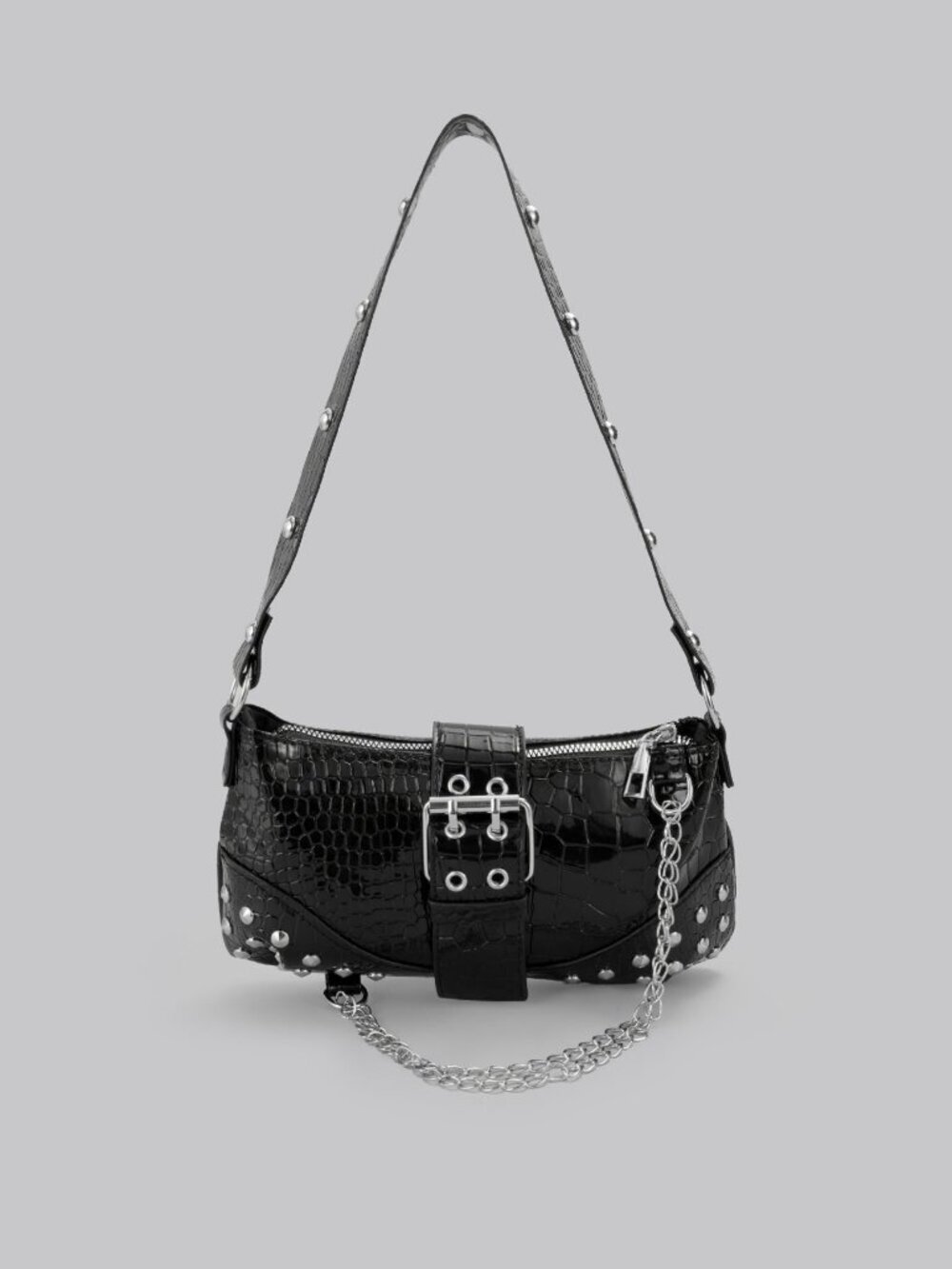 Black Women's Rivet Chain shoulder Handbag